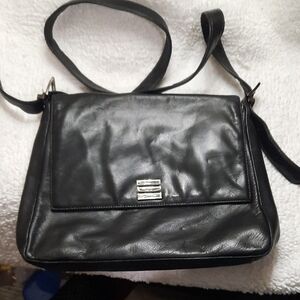 Perlina Black Leather Crossbody Bag